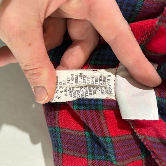 VTG 90s, Red Flannel Drops Waist Long Sleeve Button Up Girls Dress, 6 - Picture 5 of 5